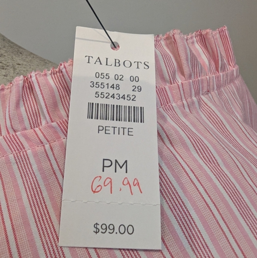 Talbots Pink Puff Sleeve Blouse with Frill Collar-Size M Petite New With Tag - Picture 5 of 11